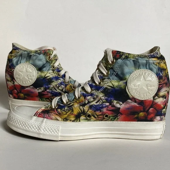 Converse All Star Lux Floral Wedge Sneakers Size 8 - Picture 3 of 16